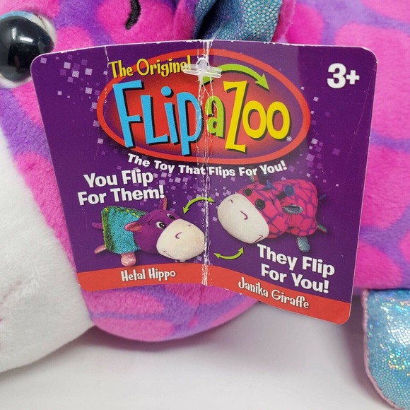 Flipazoo Plush Stuffed Animal 13" Hetal Hippo Janika Giraffe Sequin Reversible - Picture 4 of 11